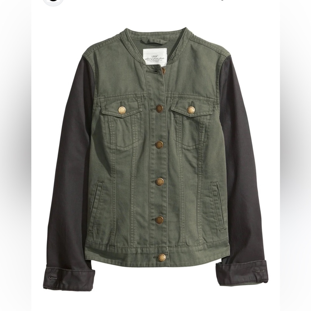 H&M Khaki and Fake leather look Jean Jacket